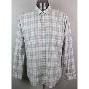Mens‎ Faherty Plaid Shirt Gray White Blue Size XXL Organic Cotton Button Front